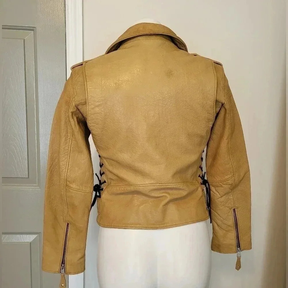 ALLSAINTS (RARE) Sarana Lace Up Moto Zip BuckleBrown Biker Leather Jacket(4) - Picture 4 of 14